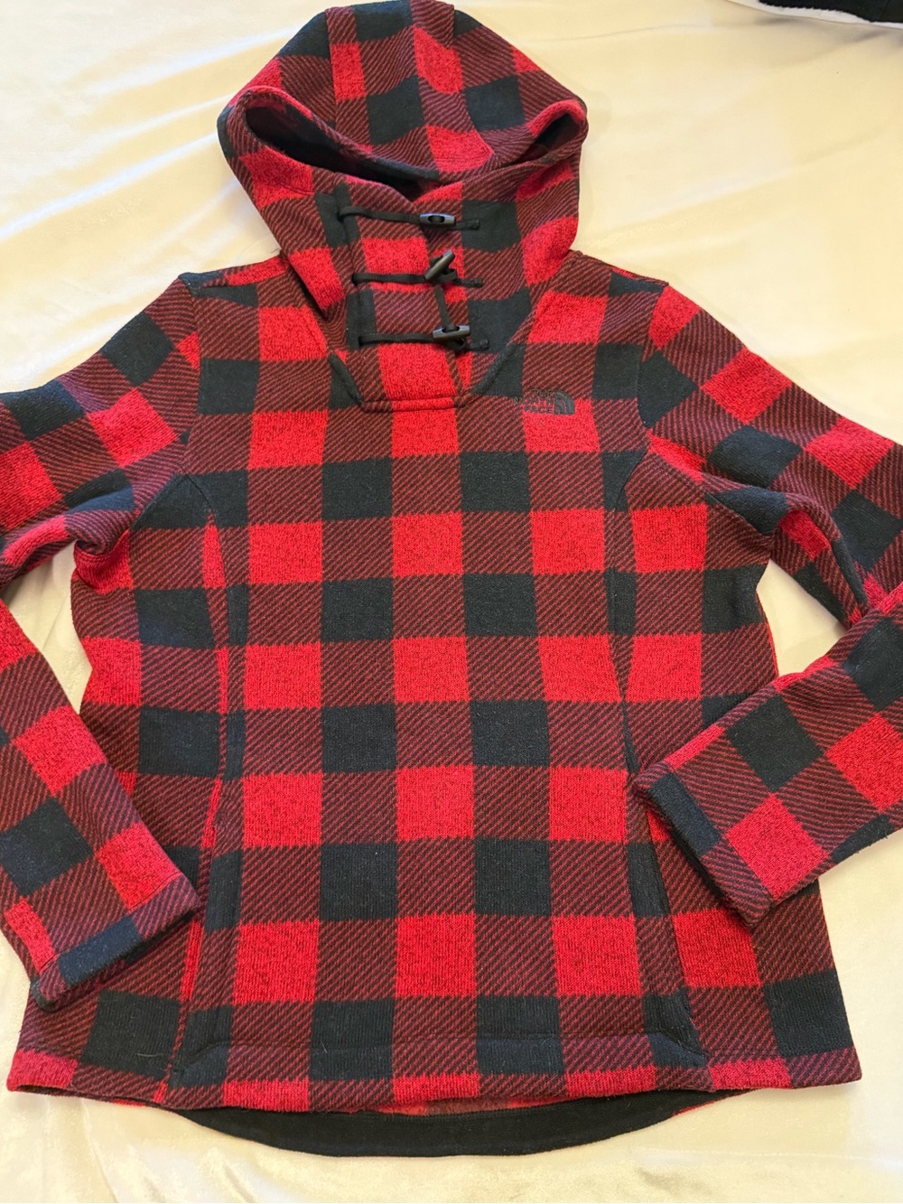 The North Face Red & Black Buffalo Plaid Hooded Pullover size Medium
